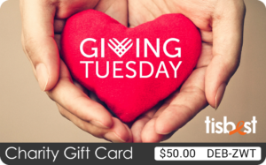 A TisBest Charity Gift Card featuring a #GivingTuesday themed design.