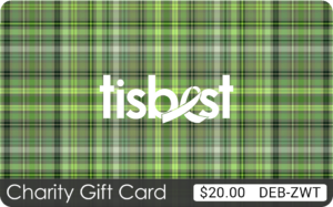 A TisBest Charity Gift Card with a light green tartan design.
