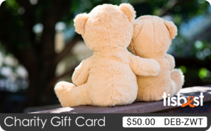 A TisBest Charity Gift Card design featuring two cute teddy bears. 