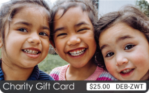 A TisBest Charity Gift Card design featuring a photo of 3 children's faces.