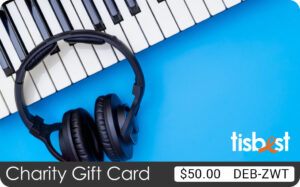 A TisBest Charity Gift Card featuring a music-inspired design.