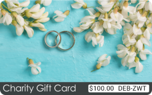 A TisBest Charity Gift Card featuring a turquoise blue and botanical wedding design.