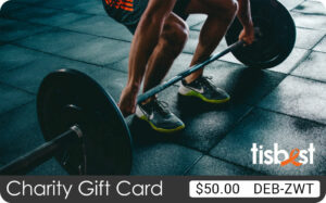 A TisBest Charity Gift Card featuring a fitness-inspired design.