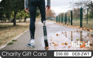 A TisBest Charity Gift Card design featuring an inspiring image of a para athlete with a prosthetic leg.