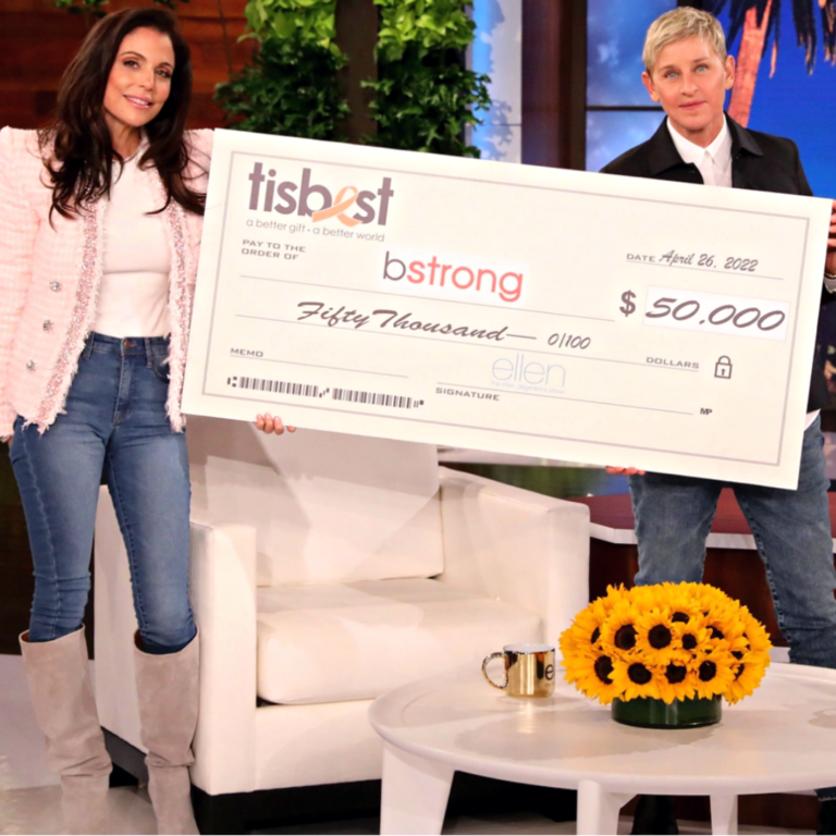 Bethenny Frankel receives a TisBest check on The Ellen DeGeneres Show.