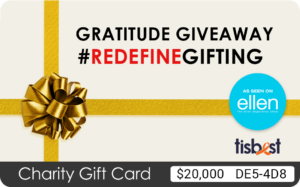 A TisBest Charity Gift Card featuring the #RedefineGifting Gratitude Giveaway!