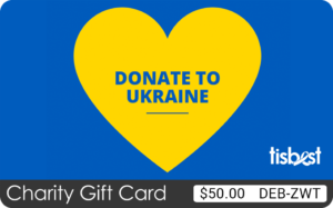 A TisBest Charity Gift Card featuring a Donate to Ukraine design.