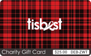 A TisBest Charity Gift Card featuring an attractive red and black tartan design.