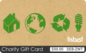 A TisBest Charity Gift Card design featuring green colored eco-friendly symbols.