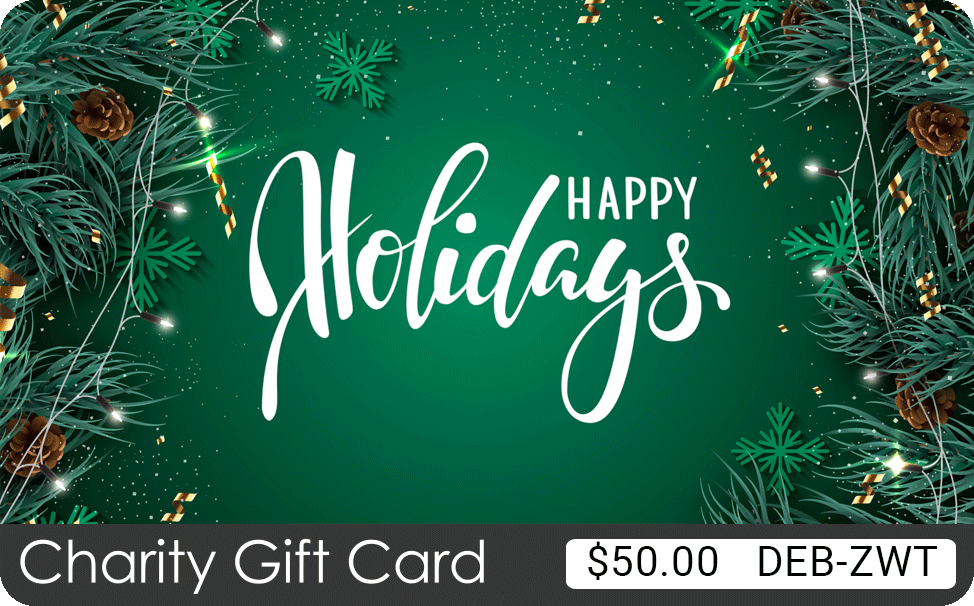 A TisBest Charity Gift Card featuring a green and white colored "Happy Holidays" design.