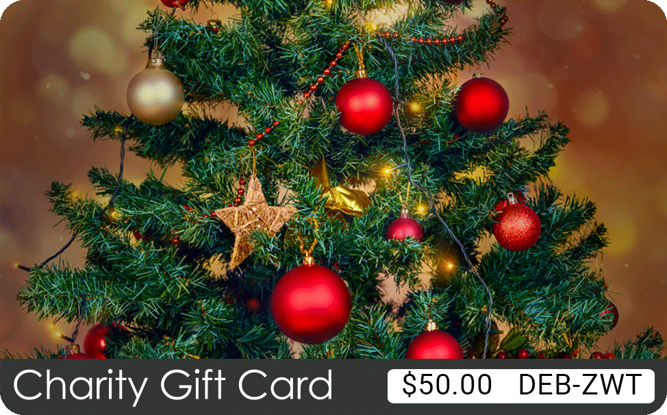 A TisBest Charity Gift Card featuring a festive Christmas tree themed design.