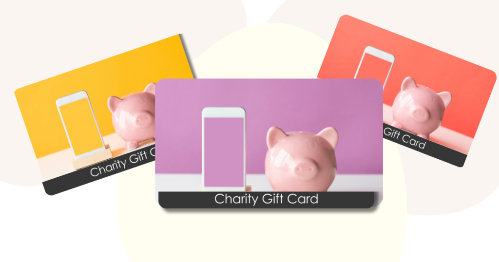 Three TisBest Charity Gift Cards, each featuring similar graphics in different coloured themes. TisBest gift cards can be customized to reflect your brand or any image of your choice, making them excellent financial advisor gifts to give year-round.